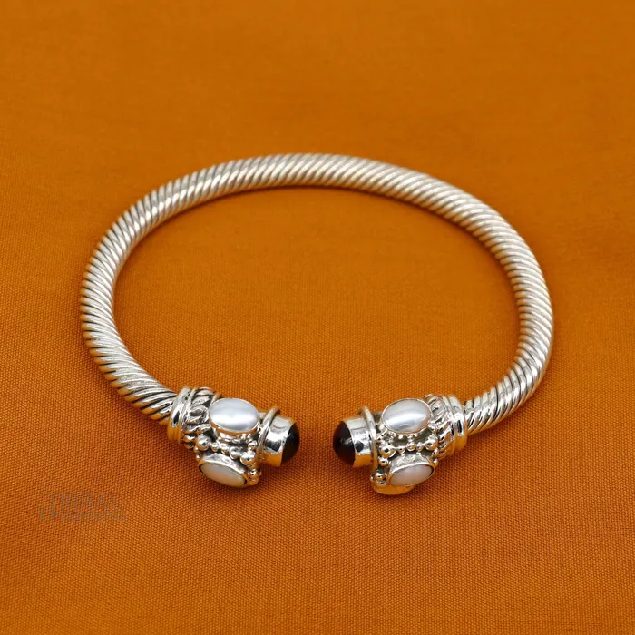 925 sterling silver handmade solid unique design stylish pearl bangle bracelet best gifting belly dance jewelry form india nsk454 TRIBAL ORNAMENTS Bracelets