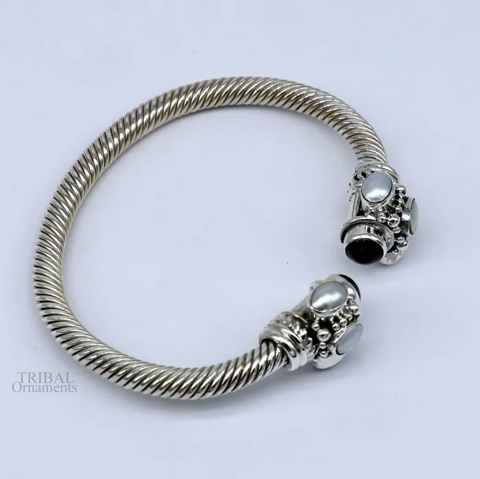 925 sterling silver handmade solid unique design stylish pearl bangle bracelet best gifting belly dance jewelry form india nsk454 TRIBAL ORNAMENTS Bracelets