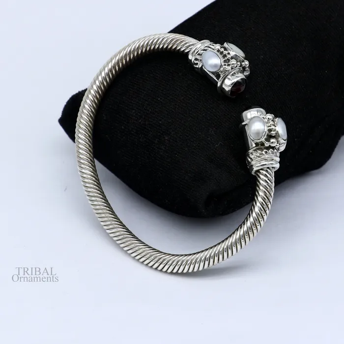 925 sterling silver handmade solid unique design stylish pearl bangle bracelet best gifting belly dance jewelry form india nsk454 TRIBAL ORNAMENTS Bracelets