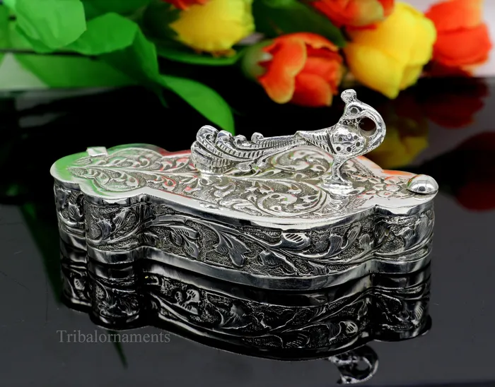 925 sterling silver handmade unique peacock design luxury trinket box brides gift casket box silver article silver utensils stb231 TRIBAL ORNAMENTS Rings 925 sterling silver handmade unique peacock design luxury trinket box brides gift casket box silver article silver utensils stb231 TRIBAL ORNAMENTS Rings