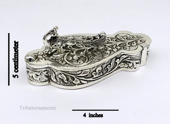 925 sterling silver handmade unique peacock design luxury trinket box brides gift casket box silver article silver utensils stb231 TRIBAL ORNAMENTS Rings