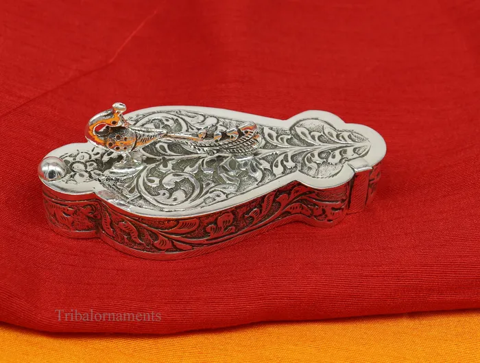 925 sterling silver handmade unique peacock design luxury trinket box brides gift casket box silver article silver utensils stb231 TRIBAL ORNAMENTS Rings
