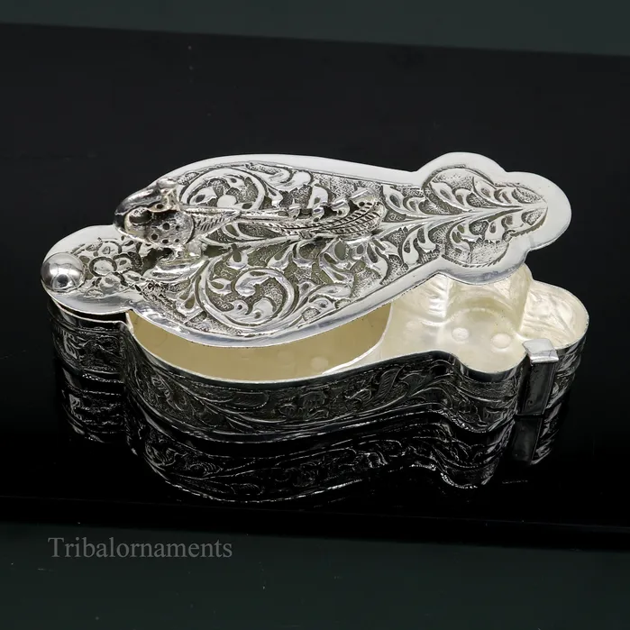 925 sterling silver handmade unique peacock design luxury trinket box brides gift casket box silver article silver utensils stb231 TRIBAL ORNAMENTS Rings