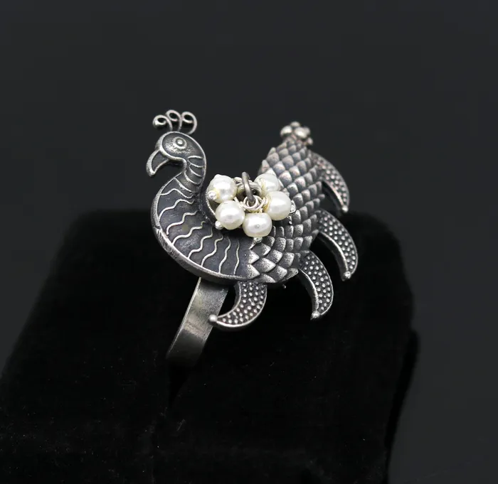 925 sterling silver handmade vintage antique customized peacock style amazing pearl ring adjustable charm ring bridesmaid gift ring215 TRIBAL ORNAMENTS Rings 925 sterling silver handmade vintage antique customized peacock style amazing pearl ring adjustable charm ring bridesmaid gift ring215 TRIBAL ORNAMENTS Rings