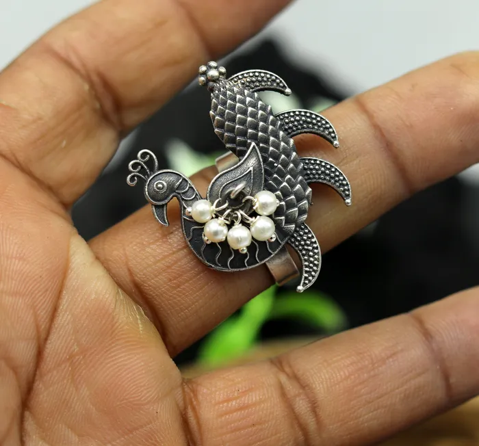 925 sterling silver handmade vintage antique customized peacock style amazing pearl ring adjustable charm ring bridesmaid gift ring215 TRIBAL ORNAMENTS Rings