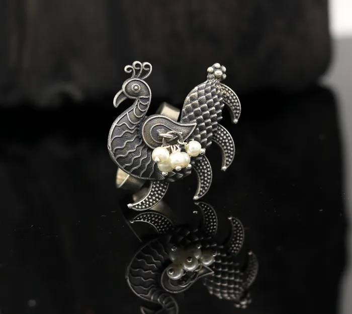 925 sterling silver handmade vintage antique customized peacock style amazing pearl ring adjustable charm ring bridesmaid gift ring215 TRIBAL ORNAMENTS Rings