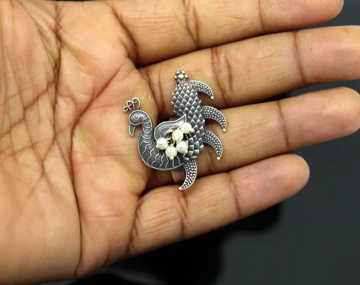 925 sterling silver handmade vintage antique customized peacock style amazing pearl ring adjustable charm ring bridesmaid gift ring215 TRIBAL ORNAMENTS Rings