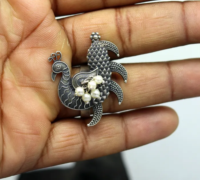 925 sterling silver handmade vintage antique customized peacock style amazing pearl ring adjustable charm ring bridesmaid gift ring215 TRIBAL ORNAMENTS Rings