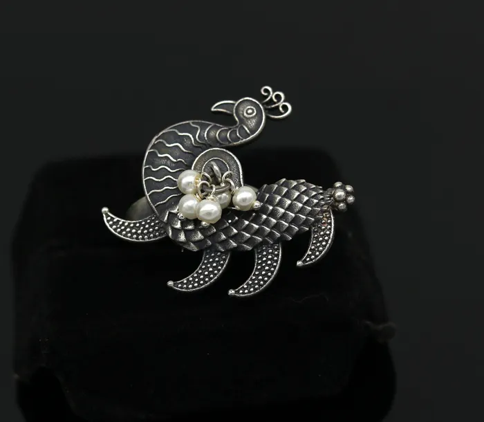 925 sterling silver handmade vintage antique customized peacock style amazing pearl ring adjustable charm ring bridesmaid gift ring215 TRIBAL ORNAMENTS Rings
