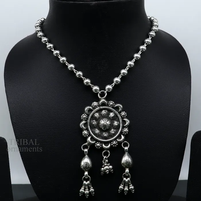 925 sterling silver stunning hanging drops vintage design beaded necklace customized brides belly dance Guttapusalu necklace India set291 TRIBAL ORNAMENTS Necklaces 925 sterling silver stunning hanging drops vintage design beaded necklace customized brides belly dance Guttapusalu necklace India set291 TRIBAL ORNAMENTS Necklaces
