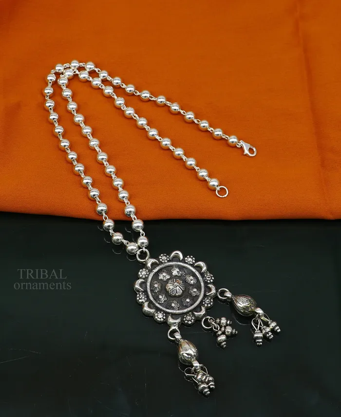 925 sterling silver stunning hanging drops vintage design beaded necklace customized brides belly dance Guttapusalu necklace India set291 TRIBAL ORNAMENTS Necklaces