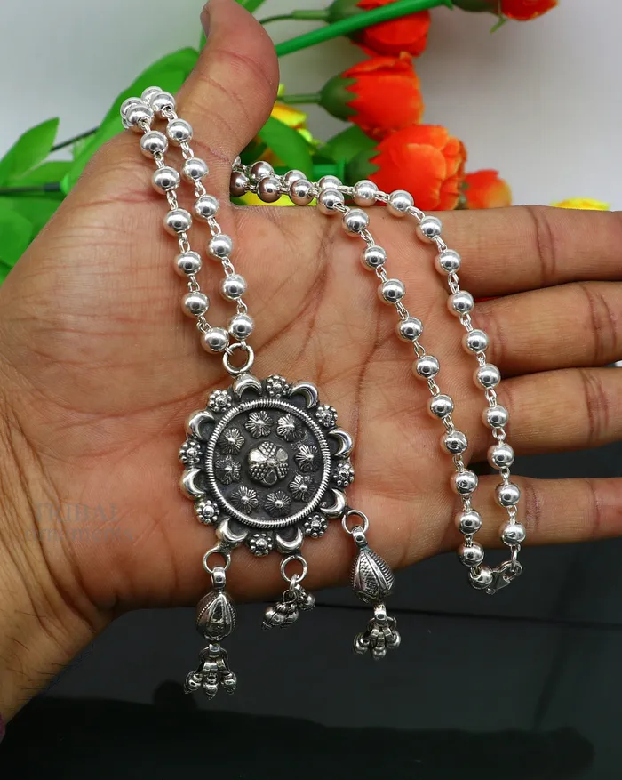 925 sterling silver stunning hanging drops vintage design beaded necklace customized brides belly dance Guttapusalu necklace India set291 TRIBAL ORNAMENTS Necklaces