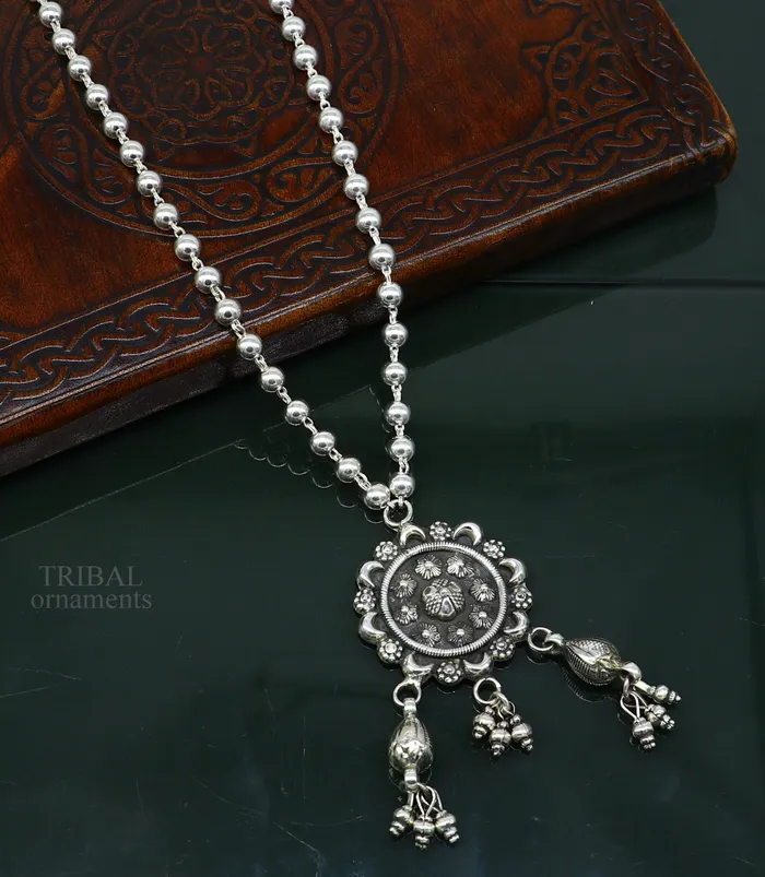 925 sterling silver stunning hanging drops vintage design beaded necklace customized brides belly dance Guttapusalu necklace India set291 TRIBAL ORNAMENTS Necklaces