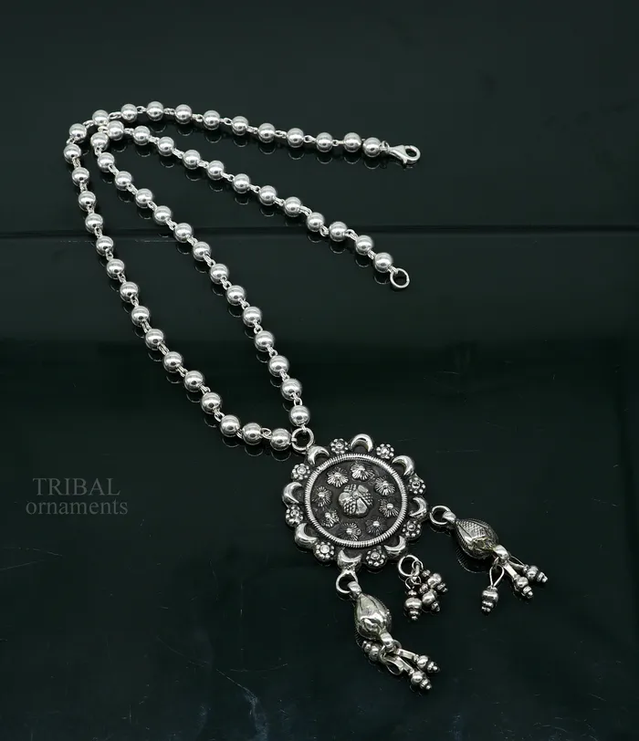 925 sterling silver stunning hanging drops vintage design beaded necklace customized brides belly dance Guttapusalu necklace India set291 TRIBAL ORNAMENTS Necklaces