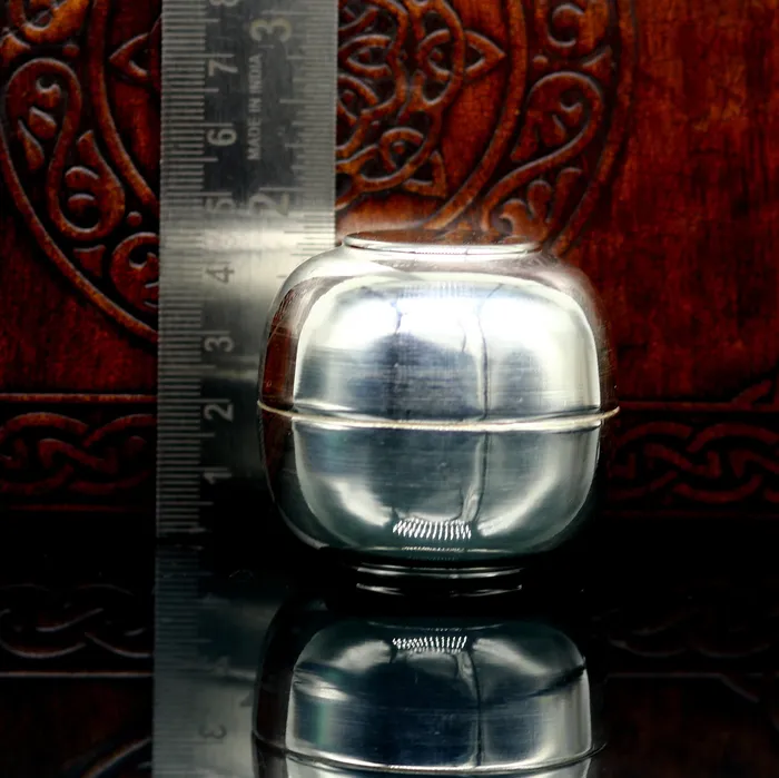 999 fine silver handmade gorgeous small idols Prasad box trinket box container box brides sindur box solid silver article utensil sv184 TRIBAL ORNAMENTS Necklaces