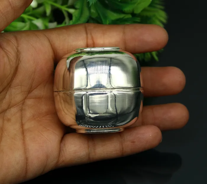 999 fine silver handmade gorgeous small idols Prasad box trinket box container box brides sindur box solid silver article utensil sv184 TRIBAL ORNAMENTS Necklaces