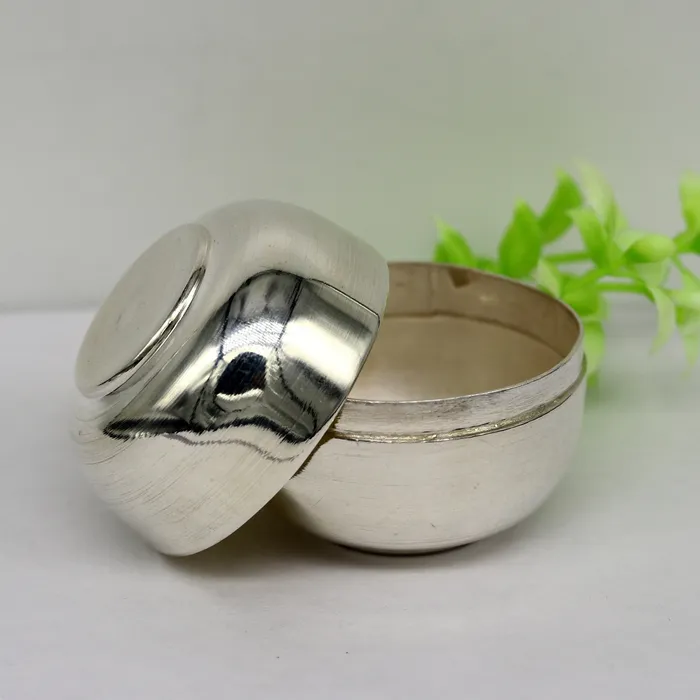 999 fine silver handmade gorgeous small idols Prasad box trinket box container box brides sindur box solid silver article utensil sv184 TRIBAL ORNAMENTS Necklaces
