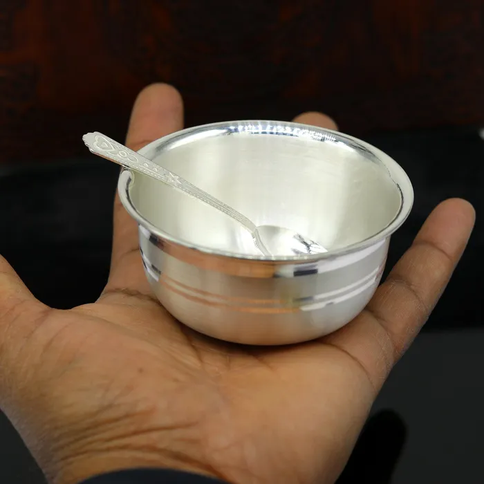 999 pure silver handmade solid bowl and spoon table serving bowl silver vessels food serving utensils silver kitchen art baby set sv85 TRIBAL ORNAMENTS Rings