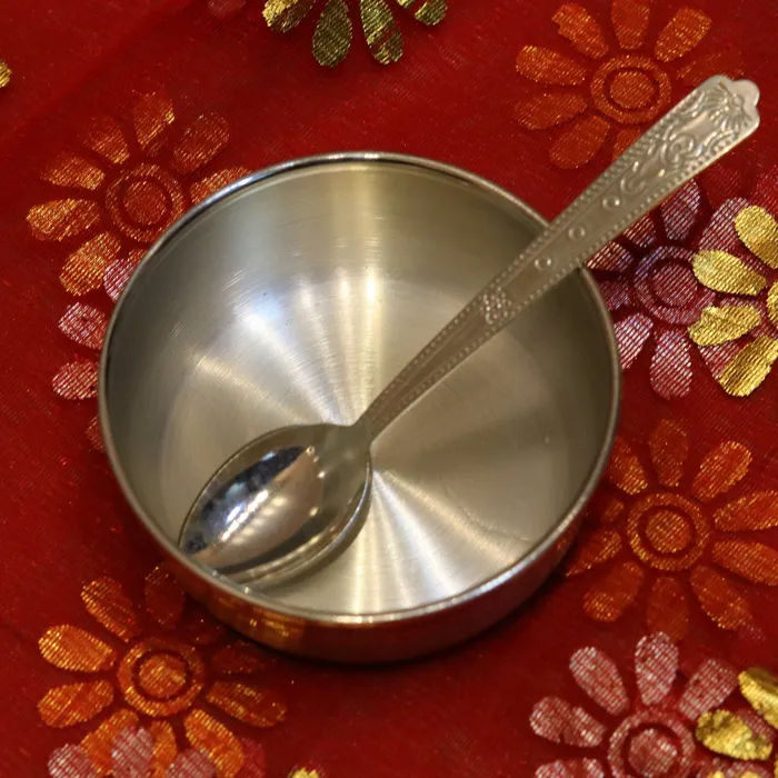 999 pure sterling silver handmade silver bowl and spoon set silver has antibacterial properties keep stay healthy silver vessels sv03 TRIBAL ORNAMENTS Rings