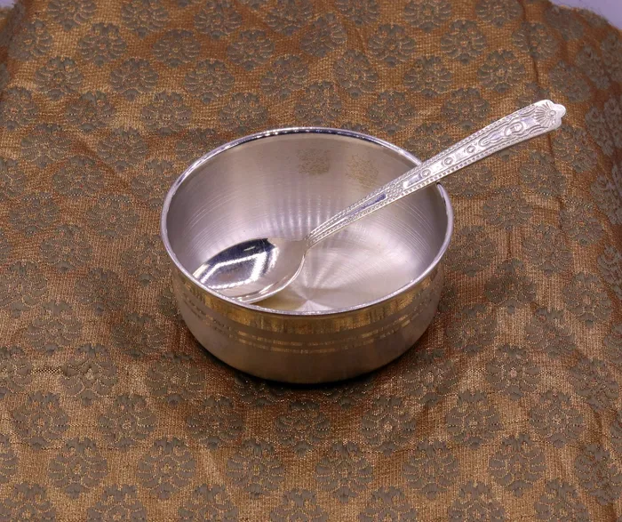 999 pure sterling silver handmade silver bowl and spoon set silver has antibacterial properties keep stay healthy silver vessels sv03 TRIBAL ORNAMENTS Rings