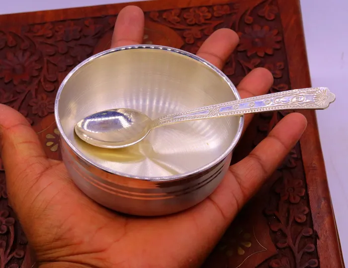 999 pure sterling silver handmade silver bowl and spoon set silver has antibacterial properties keep stay healthy silver vessels sv03 TRIBAL ORNAMENTS Rings