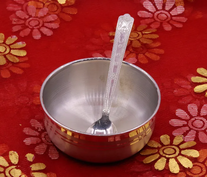 999 pure sterling silver handmade silver bowl and spoon set silver has antibacterial properties keep stay healthy silver vessels sv03 TRIBAL ORNAMENTS Rings