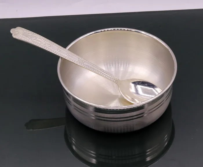 999 pure sterling silver handmade silver bowl and spoon set silver has antibacterial properties keep stay healthy silver vessels sv03 TRIBAL ORNAMENTS Rings