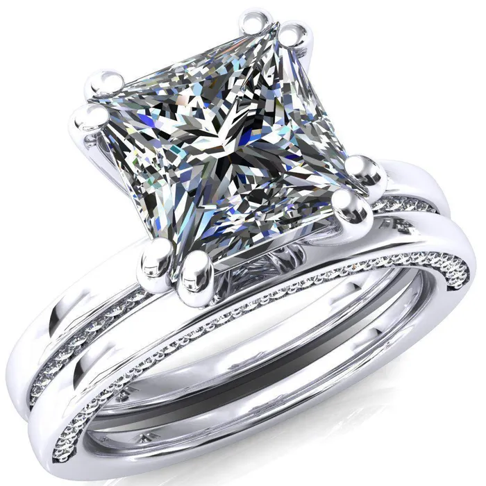 Ain PrincessSquare Moissanite 4 Double Prongs Blue Sapphire Bezel Diamond Side Shank Ring Fire Brilliance Rings Ain PrincessSquare Moissanite 4 Double Prongs Blue Sapphire Bezel Diamond Side Shank Ring Fire Brilliance Rings