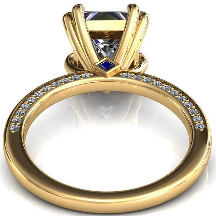 Ain PrincessSquare Moissanite 4 Double Prongs Blue Sapphire Bezel Diamond Side Shank Ring Fire Brilliance Rings