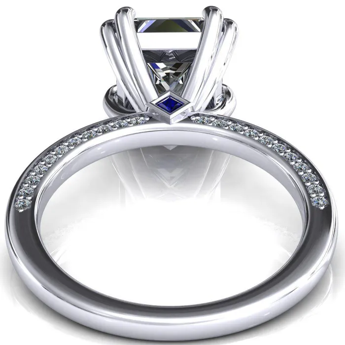 Ain PrincessSquare Moissanite 4 Double Prongs Blue Sapphire Bezel Diamond Side Shank Ring Fire Brilliance Rings
