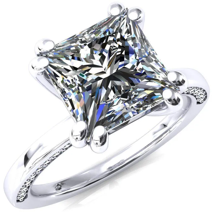Ain PrincessSquare Moissanite 4 Double Prongs Blue Sapphire Bezel Diamond Side Shank Ring Fire Brilliance Rings