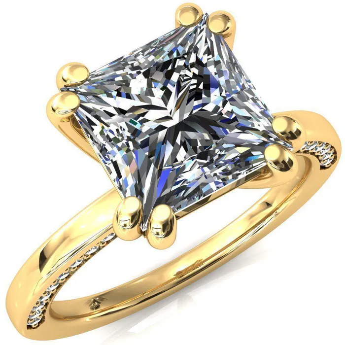 Ain PrincessSquare Moissanite 4 Double Prongs Blue Sapphire Bezel Diamond Side Shank Ring Fire Brilliance Rings