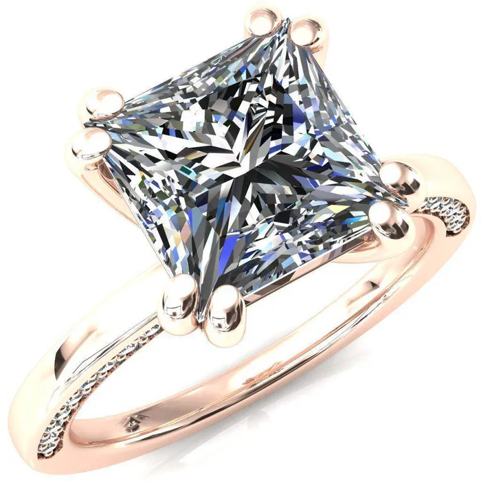Ain PrincessSquare Moissanite 4 Double Prongs Blue Sapphire Bezel Diamond Side Shank Ring Fire Brilliance Rings