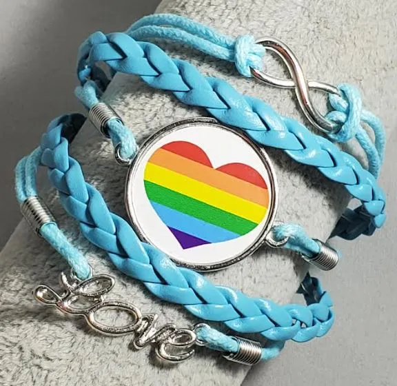 alice B191 Light Blue Rainbow Heart Love Layer Leather Bracelet Bracelets