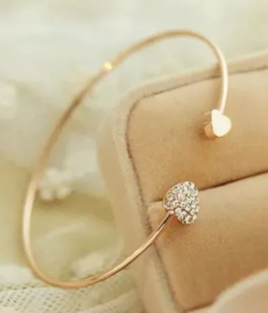 alice Bracelets AZ225 Rose Gold Rhinestone Heart Cuff Bracelet