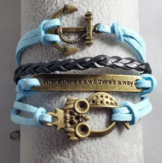 alice Bracelets AZ993 Light Blue Anchor Where Theres A Will Theres A Way Owl Infinity Layer Leather Bracelet alice Bracelets AZ993 Light Blue Anchor Where Theres A Will Theres A Way Owl Infinity Layer Leather Bracelet