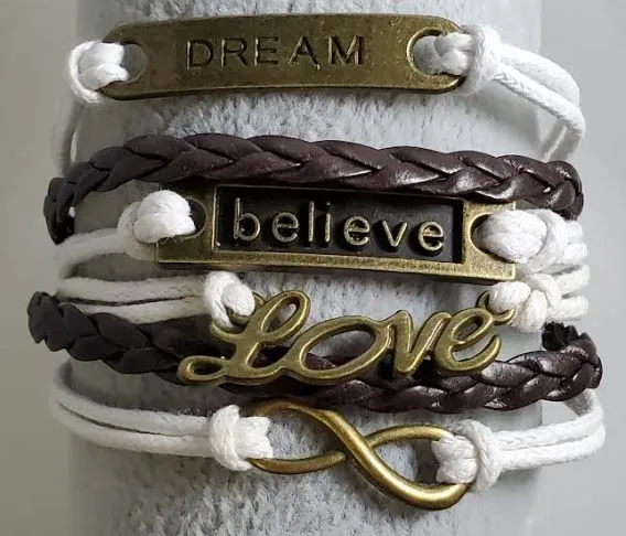 alice Bracelets B173 White Brown Dream Believe Love Infinity Leather Layer Bracelet alice Bracelets B173 White Brown Dream Believe Love Infinity Leather Layer Bracelet