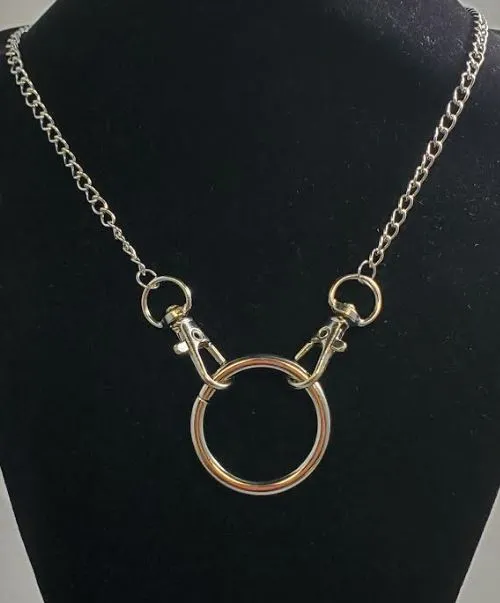 alice Necklaces AZ593 Silver Double Clasp O Ring Necklace with FREE EARRINGS