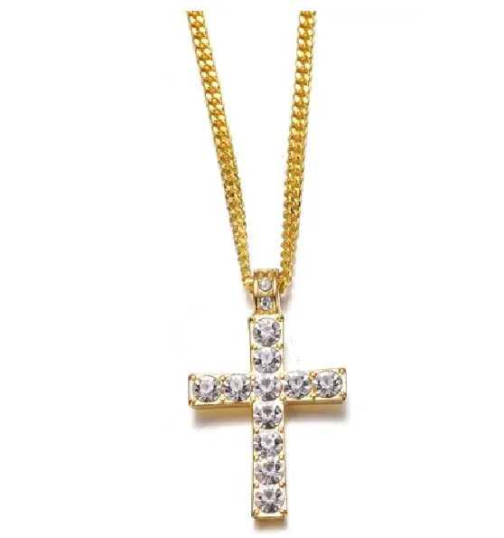 alice Necklaces N509 Gold Cross Rhinestone Necklace with Free Earrings