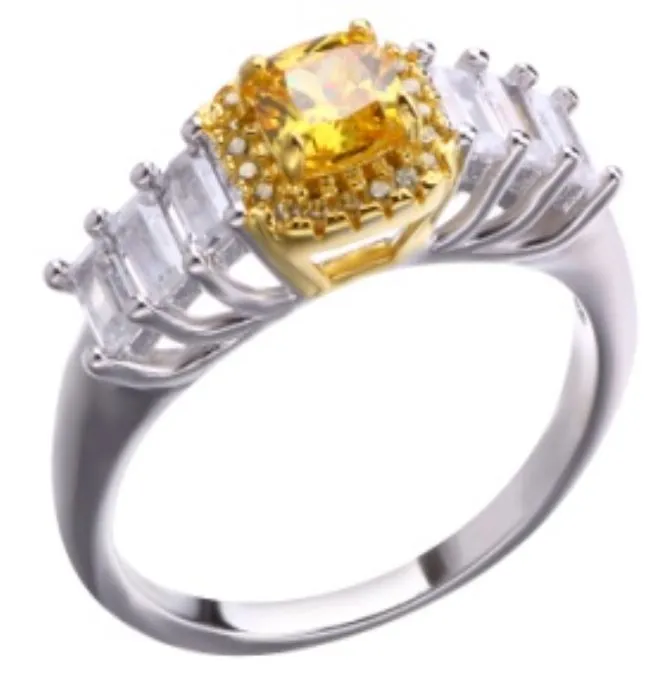 alice R55 Silver Gold Accent Yellow Square Gem Ring Rings