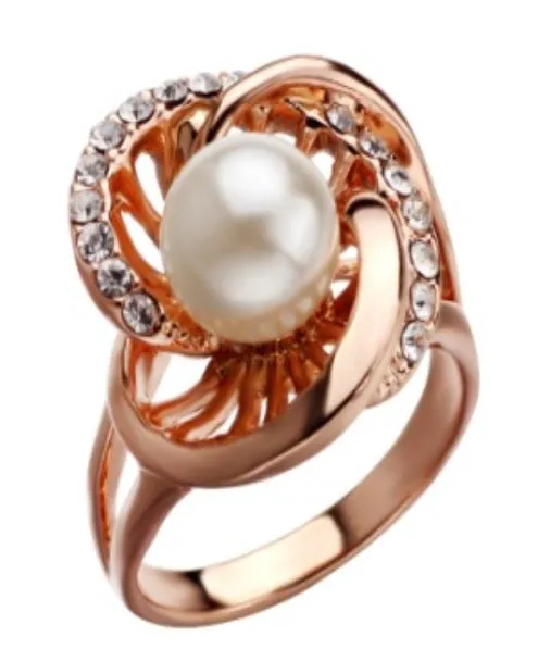 alice Rings R197 Gold Pearl Rhinestone Ring