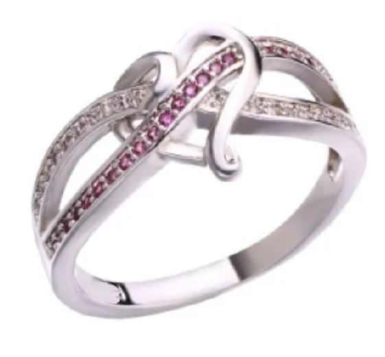 alice Rings R623 Silver Heart Pink Rhinestone Ring