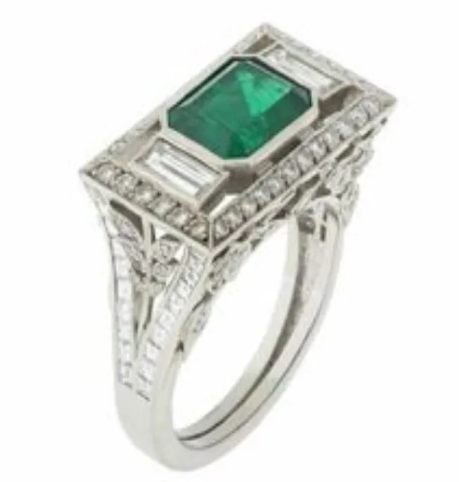 alice Rings R631 Silver Green Gem Rhinestone Ring