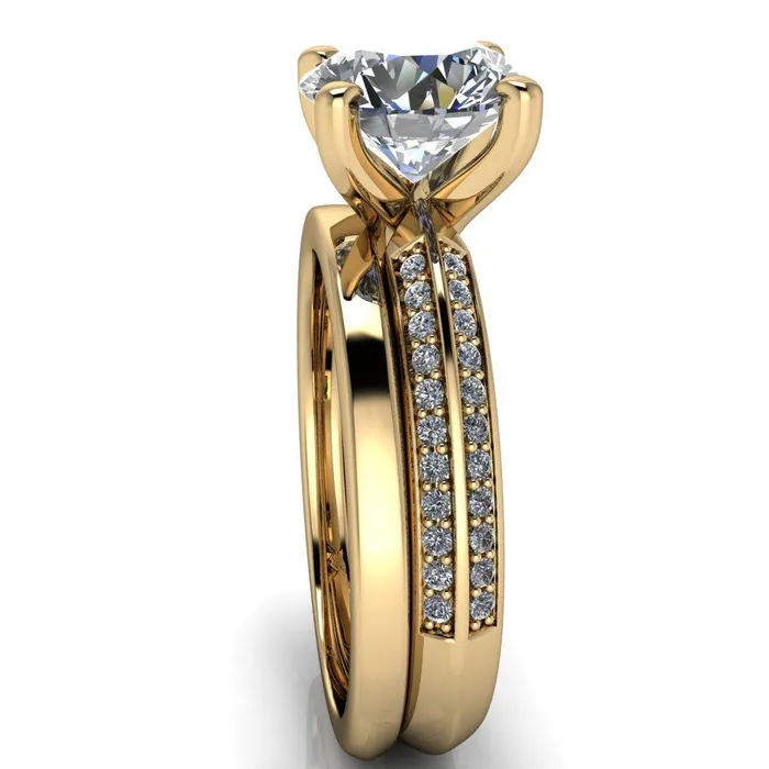 Alicia Round Center Stone Charmed Double Sided Diamonds Design Engagement Ring Fire Brilliance Rings