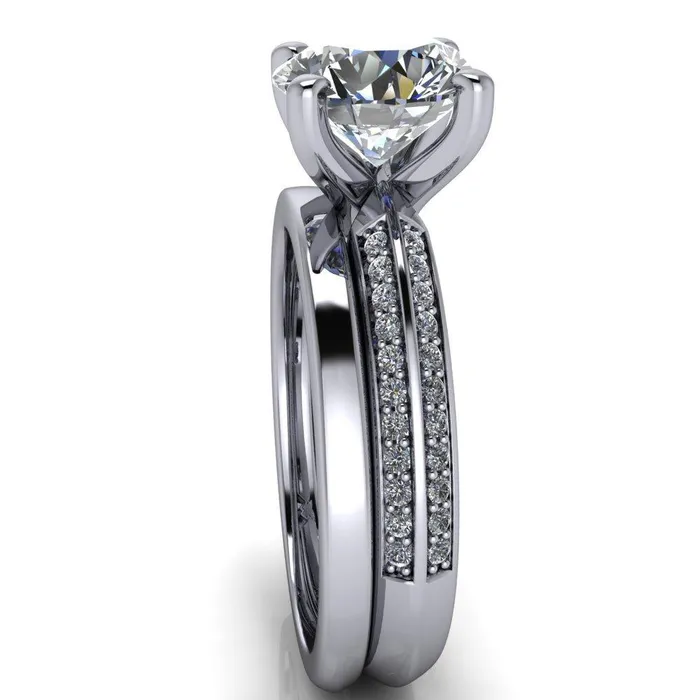 Alicia Round Center Stone Charmed Double Sided Diamonds Design Engagement Ring Fire Brilliance Rings