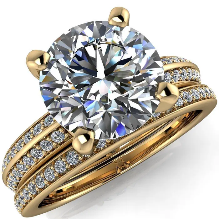 Alicia Round Center Stone Charmed Double Sided Diamonds Design Engagement Ring Fire Brilliance Rings