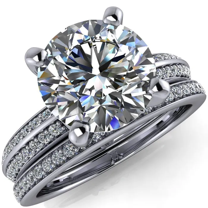 Alicia Round Center Stone Charmed Double Sided Diamonds Design Engagement Ring Fire Brilliance Rings