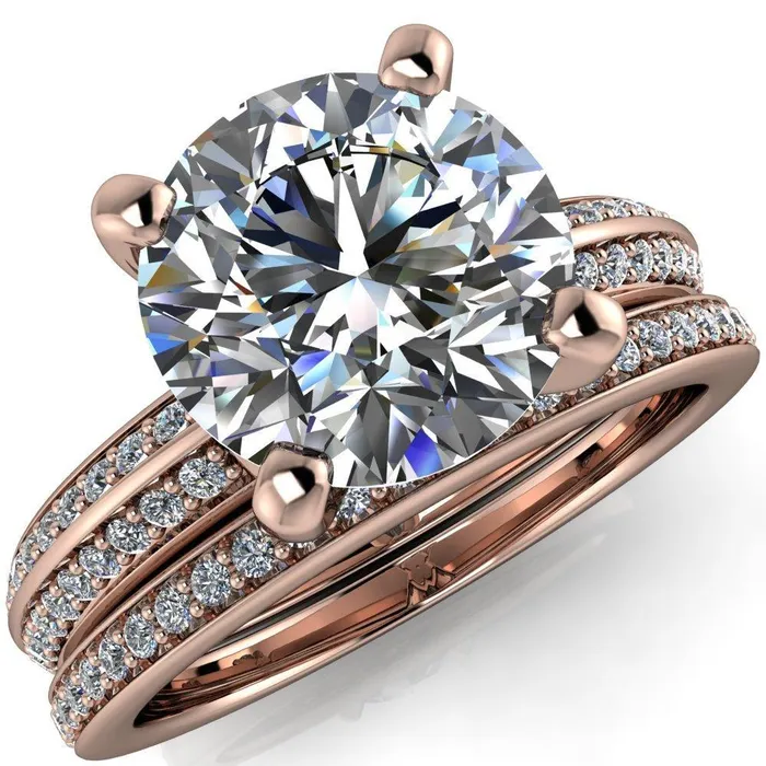 Alicia Round Center Stone Charmed Double Sided Diamonds Design Engagement Ring Fire Brilliance Rings