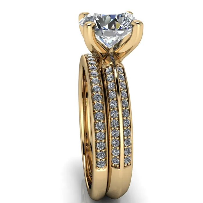 Alicia Round Center Stone Charmed Double Sided Diamonds Design Engagement Ring Fire Brilliance Rings