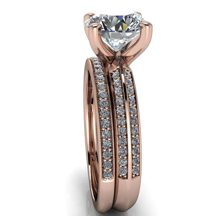 Alicia Round Center Stone Charmed Double Sided Diamonds Design Engagement Ring Fire Brilliance Rings